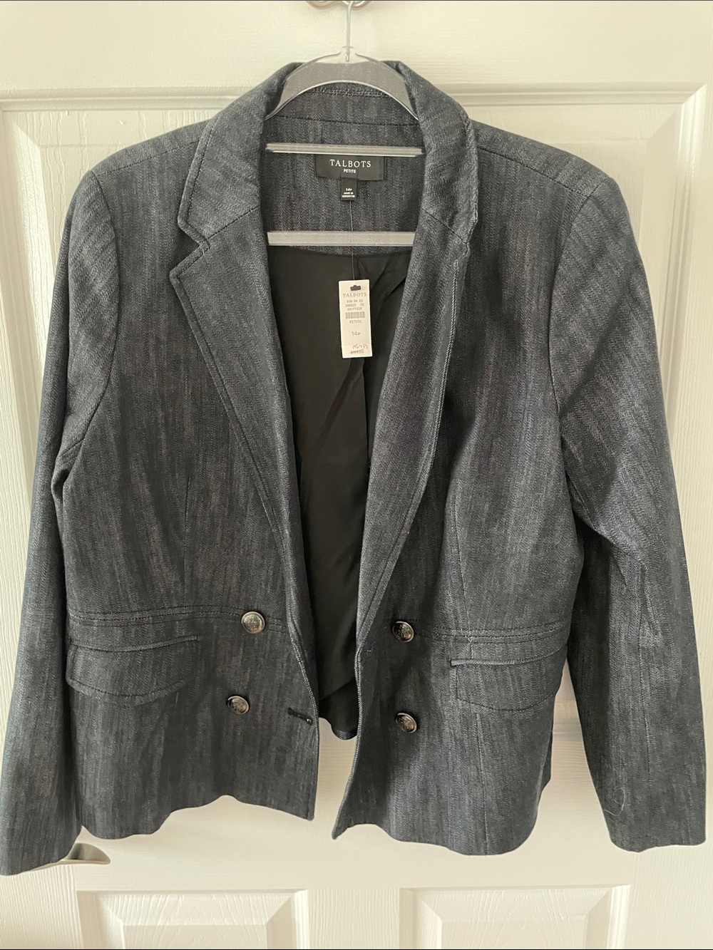 Talbots Women's Dark Gray Blue Denim-Style Double-Breasted Blazer